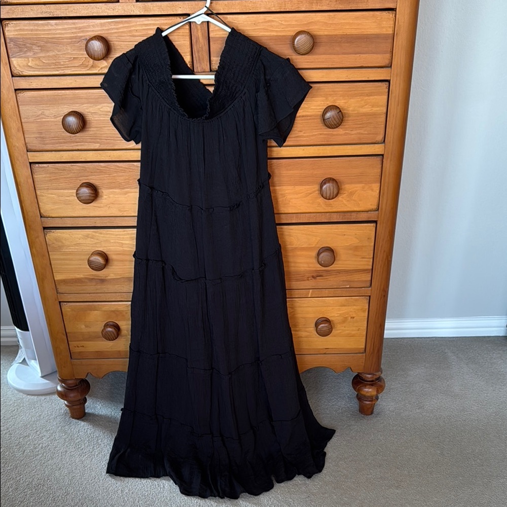 Black Maxi dress off the shoulder Flutter Sleeves